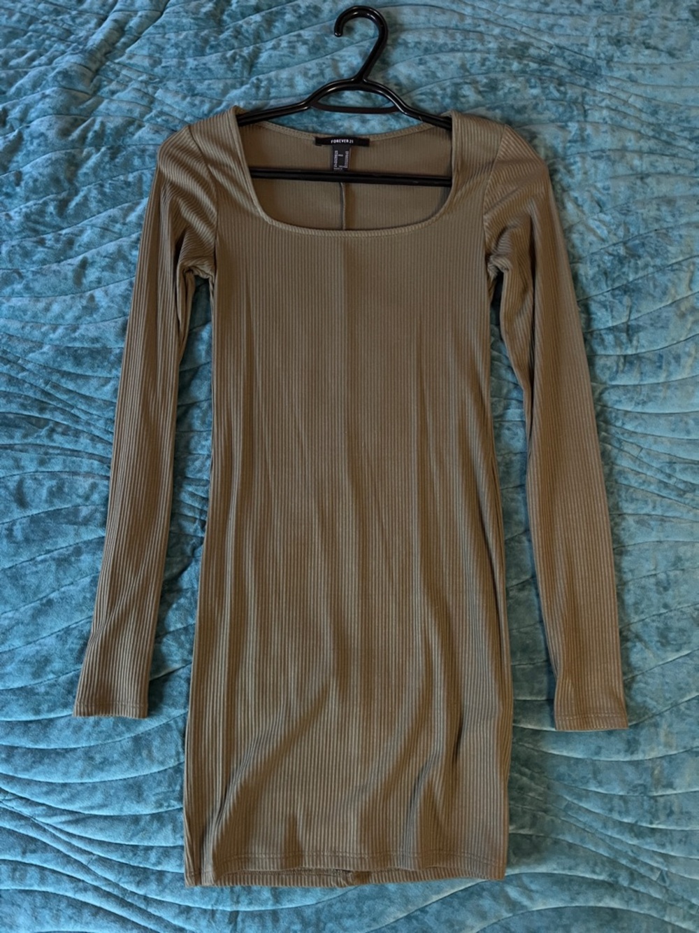 Ribbed Long Sleeve Bodycon Dress - Olive